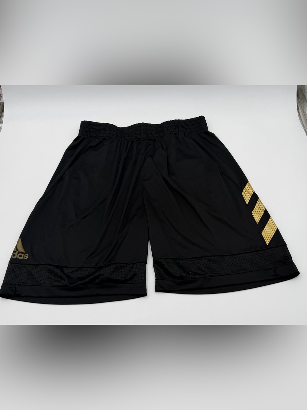 adidas Mens Pro Bounce Athletic Workout Shorts in black with gold accents Sz L